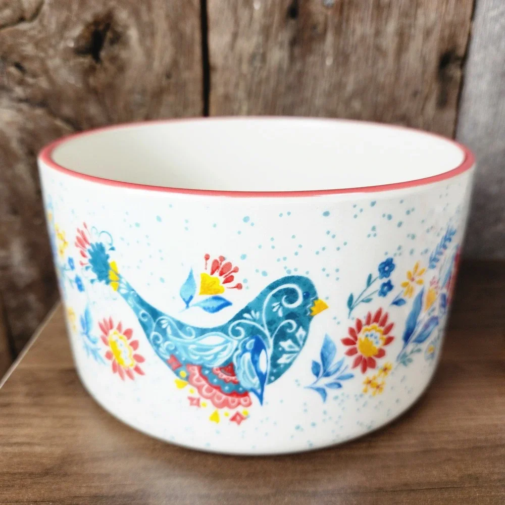 Pioneer Woman Stoneware Nesting Bowls Set of 3 Floral Bird Multi Color Farmhouse